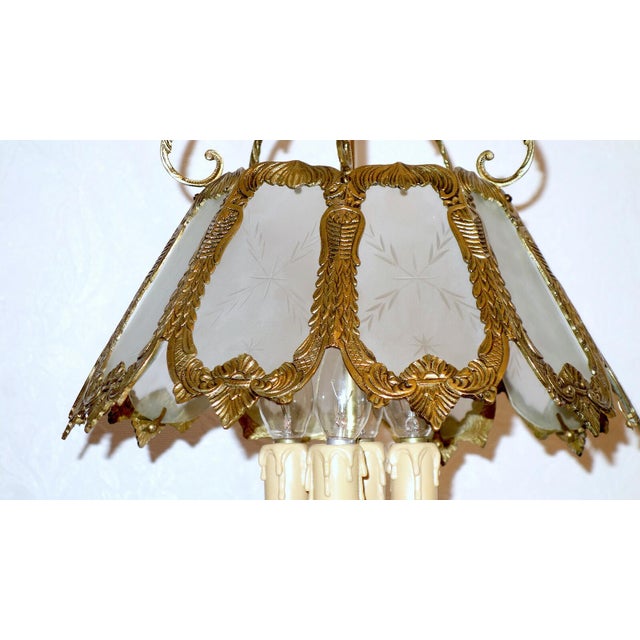 1930s Antique French Brass and Glass Chandelier from Unbekannt, 1930s For Sale - Image 5 of 10