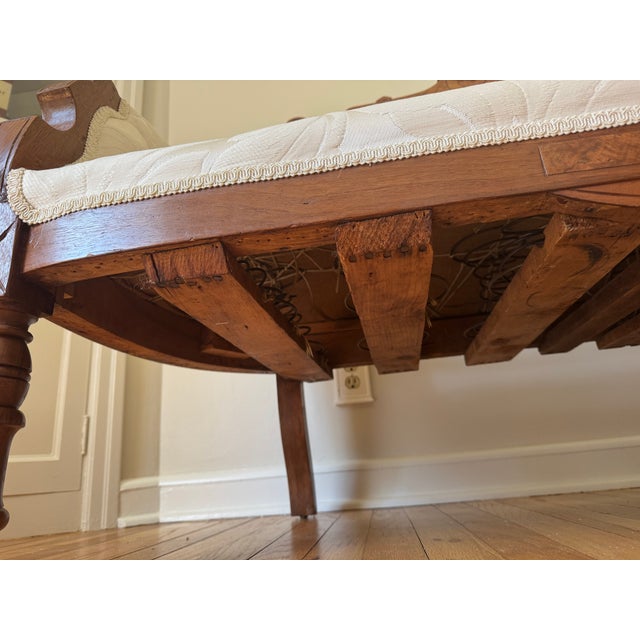 Antique Victorian Eastlake Walnut Settee/Loveseat - Reupholstered For Sale In Milwaukee - Image 6 of 9