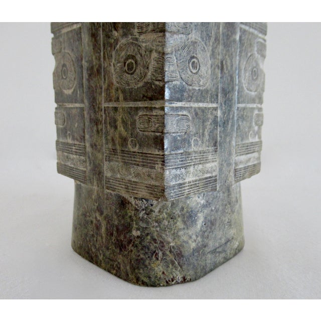 Early 20th Century Antique Chinese Liangzhu Culture Hand-Carved Jade 9-Tiered Cong For Sale - Image 9 of 12