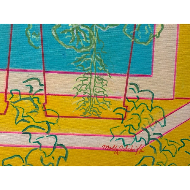 Contemporary Vintage Bright Floral Acrylic Painting on Canvas by Molly Schiff For Sale - Image 3 of 4