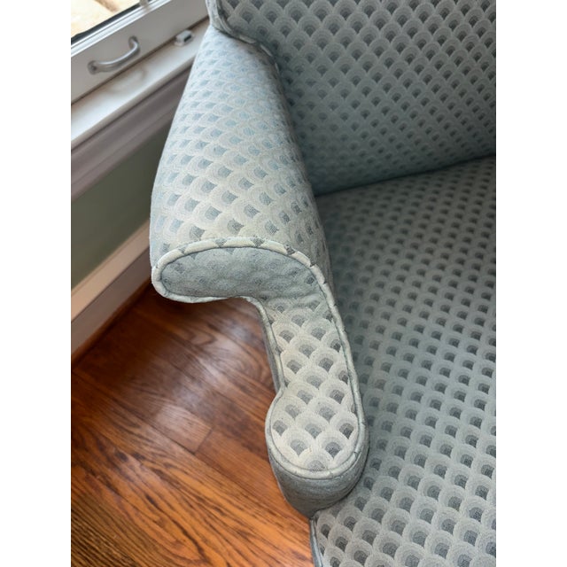 Teal Vintage Queen Anne Style Arm Chair With Scalloped Seat Front For Sale - Image 8 of 11