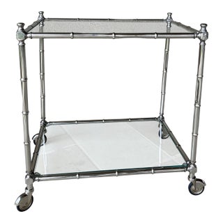 Italian Mid 20th-Century Faux Bamboo Regency-Style Chrome Two-Tier Drinks Trolley / Bar Cart For Sale