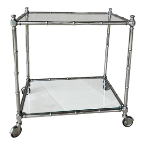 Italian Mid 20th-Century Faux Bamboo Regency-Style Chrome Two-Tier Drinks Trolley / Bar Cart