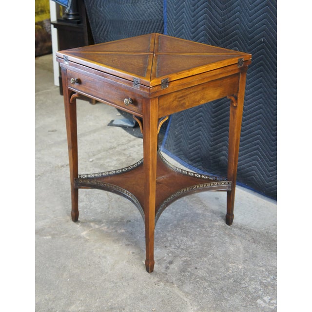 2000 - 2009 Theodore Alexander Mahogany Leather Tiered Handkerchief Game Card Accent Table For Sale - Image 5 of 12