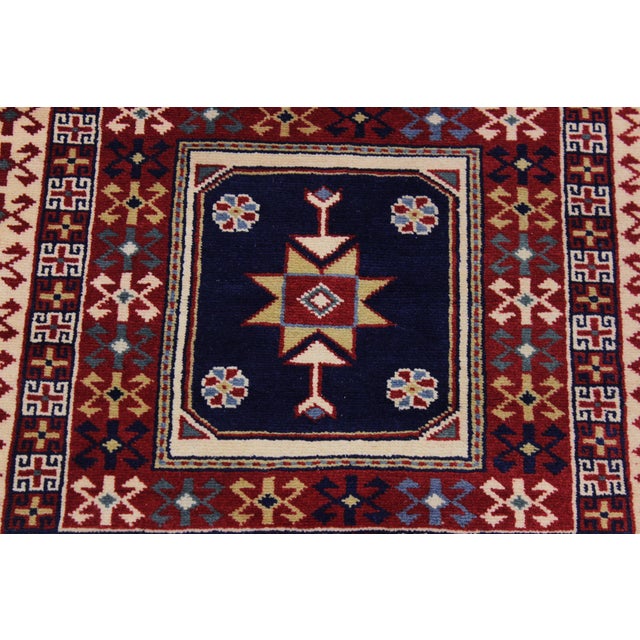 1980s Boho Chic Panel Shirwan Red/Blue Wool Runner Rug- 3'5''x11'2'' For Sale - Image 5 of 10