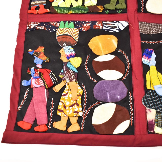 Early 20th Century Weya 4 Panel Story Quilt Village Life For Sale - Image 4 of 7