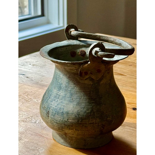 Turkish, Middle Eastern Antique Hand Hammered Tinned Copper Cauldron, Kettle, Cooking Pot With Handle, From the Late 1800s to the Turn of the Century For Sale - Image 11 of 12