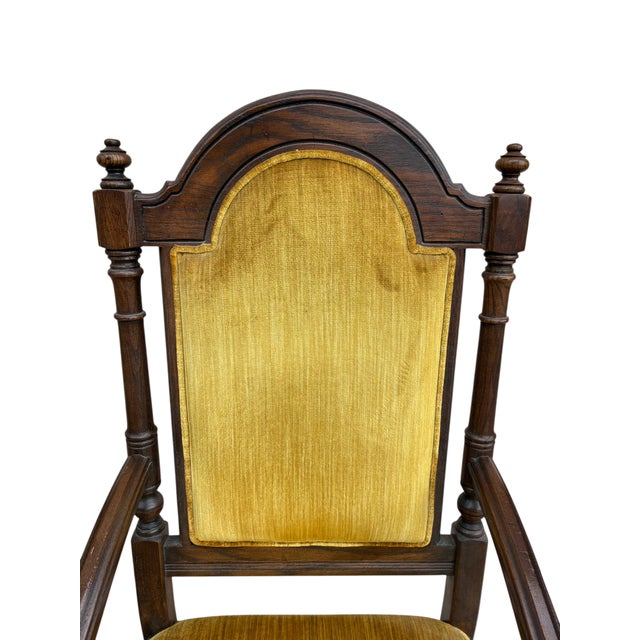 1980s Ethan Allen Jacobean Royal Charter Oak Dining Room Armchairs Gothic Pair For Sale - Image 13 of 15