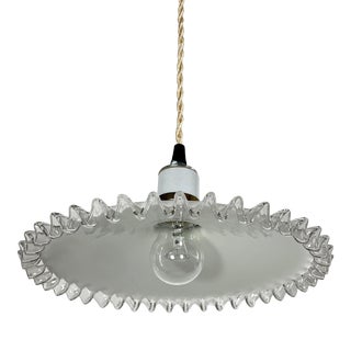 French White Glass "Frill" Light Pendant From the 1930s For Sale
