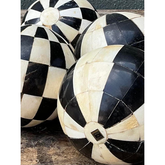 Late 20th Century Vintage Decorative Tessellated Stone Spheres - Set of 4 For Sale - Image 5 of 12