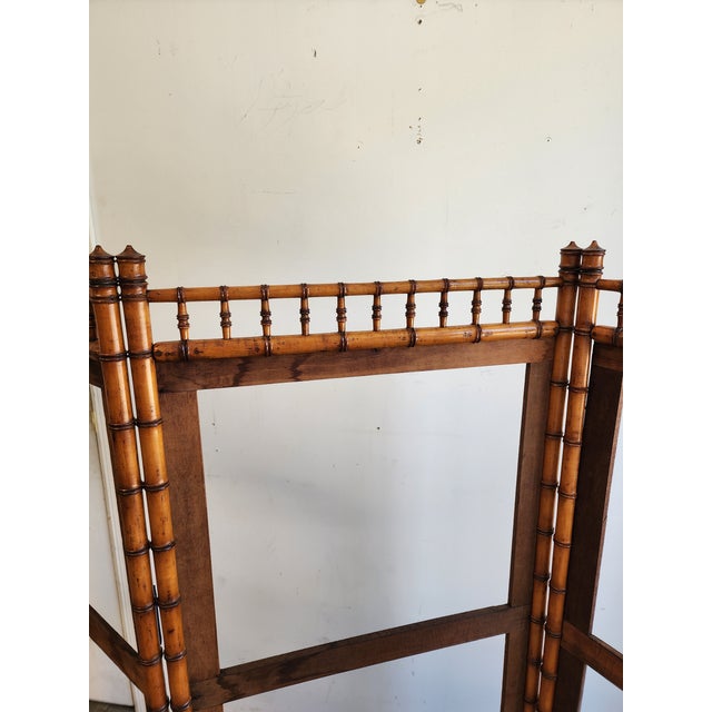 Wood Antique 19th Century French Aesthetic Movement Faux Bamboo Room Divider/ Screen Frame For Sale - Image 7 of 18