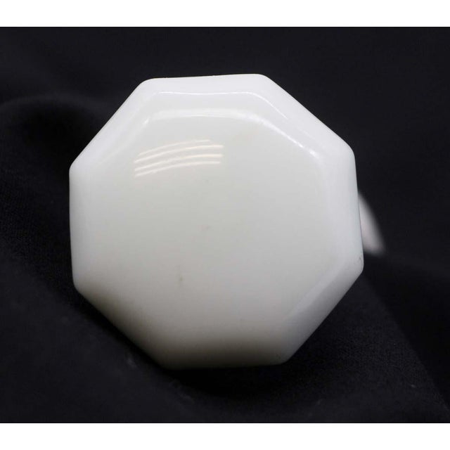 Traditional Vintage Octagon White Milk Glass & Nickeled Brass Door Knob Set For Sale - Image 3 of 7
