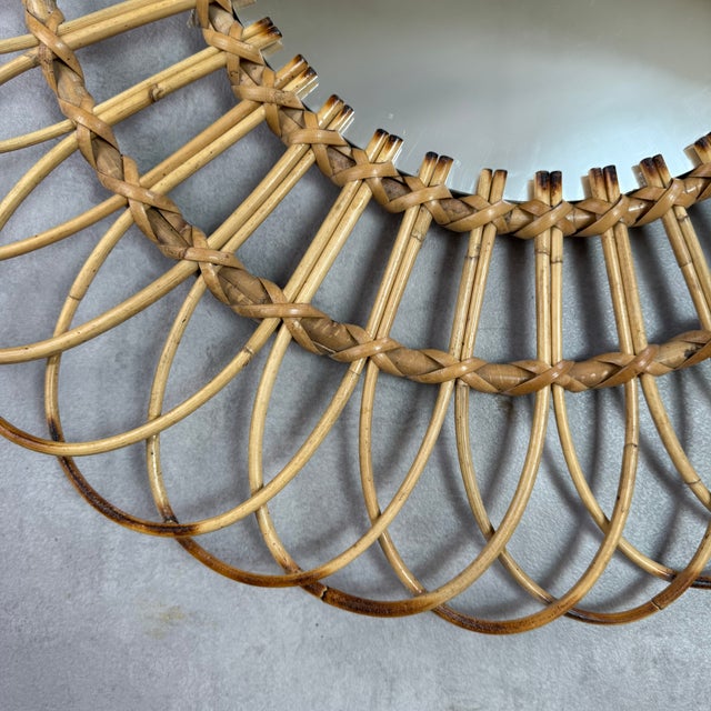 Spanish Round Rattan Sunburst Mirror, 1950s For Sale - Image 4 of 7
