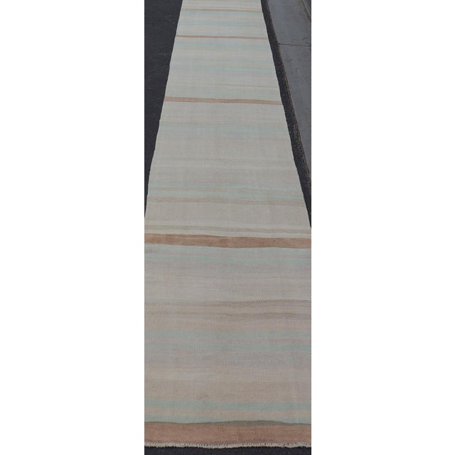 Textile Striped Turkish Vintage Kilim Runner in Soft Pastel and Neutral Tones For Sale - Image 7 of 13