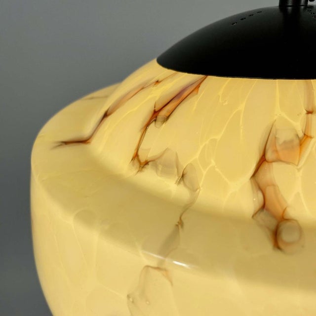 Art Deco Cream Marbled Opaline and Burnished Metal Tassel Pendant Light, 1930 For Sale - Image 13 of 18