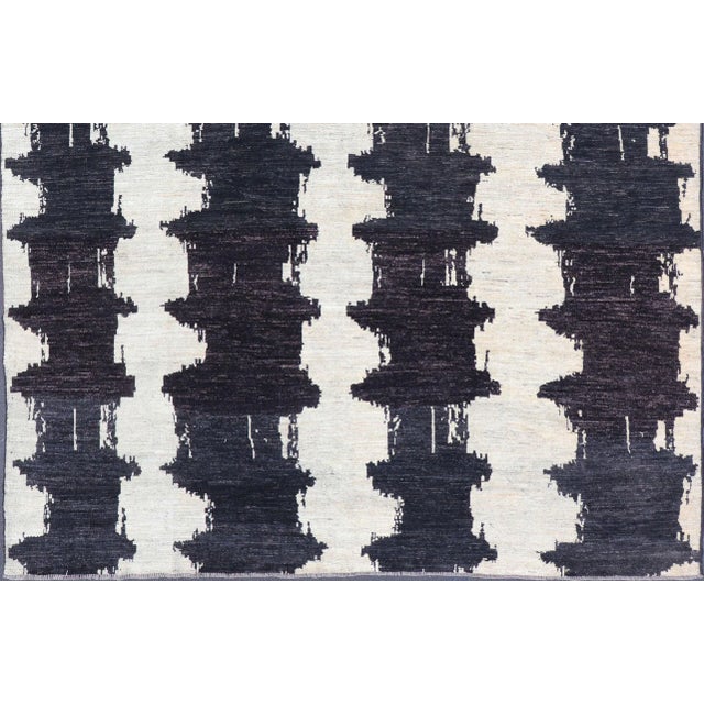Modern Abstract-Modern Black and White Rug by Keivan Woven Arts 9'6 X 12'1 For Sale - Image 4 of 9