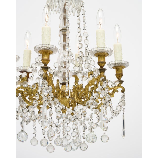 1930s French Antique Chandelier by Baccarat, Crystal and Bronze For Sale - Image 5 of 9