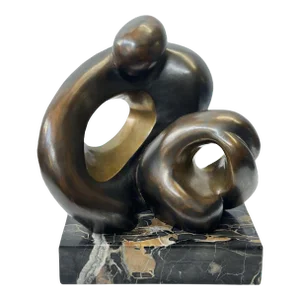 Abstract Bronze Sculpture on Marble Base by Jean Jacques Porret, 1985