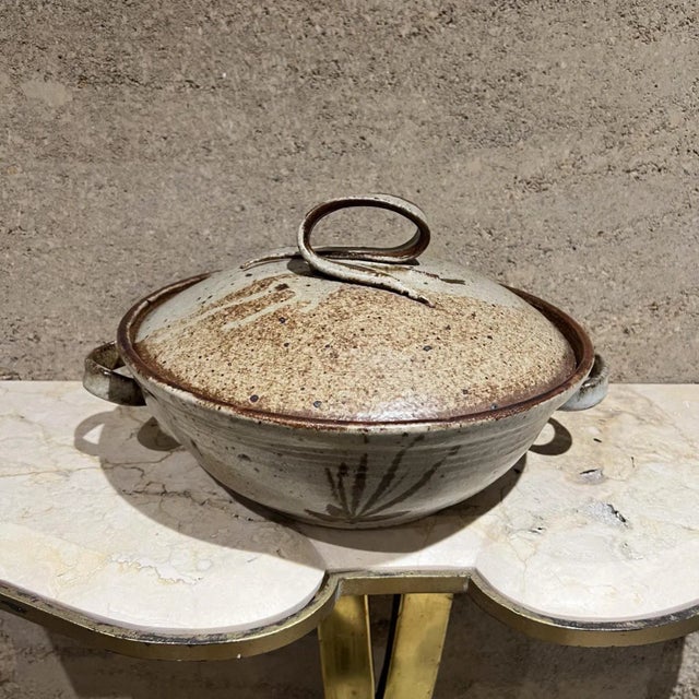 Late 20th Century Studio Art Pottery Covered Casserole Stoneware Pot Signed For Sale - Image 5 of 10