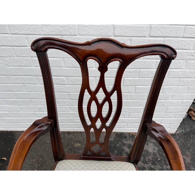 Late 20th Century Set of 8 Solid Mahogany Straight Leg Chippendale Style Dining Chairs For Sale - Image 4 of 16