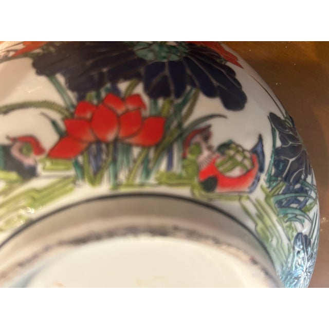 1970s Vintage Japanese Imari-Style Decorative Bowl- Hand Painted Floral and Bird Motif For Sale - Image 5 of 9
