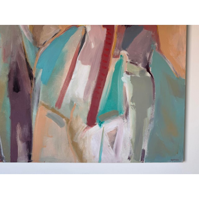Large Vintage Abstract Figurative Acrylic Painting on Canvas by Hamzik For Sale - Image 9 of 11