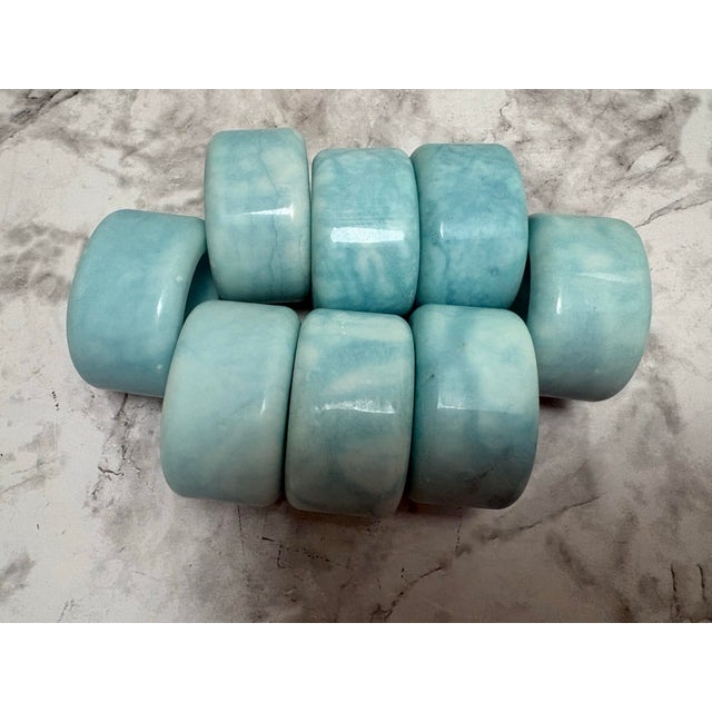 Aqua Vintage Aqua Blue Italian Alabaster Napkin Rings, Set of Eight For Sale - Image 8 of 10