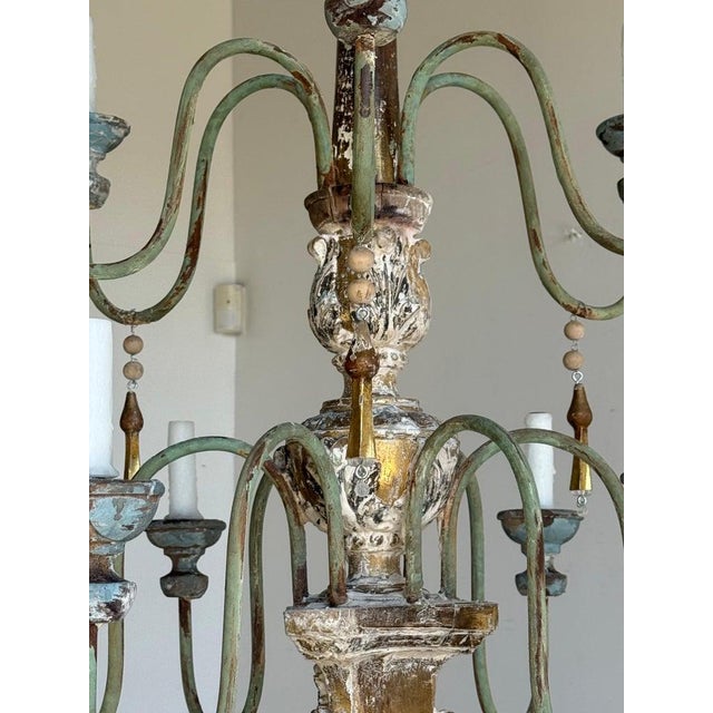 Late 19th Century Grand Italian Painted and Giltwood Twelve-Light Chandelier For Sale - Image 13 of 16