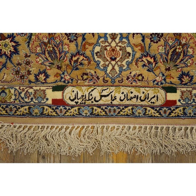 Traditional Mid Century Modern Beige Floral 4 Star Isfahan Handknotted Silk Rug For Sale In New York - Image 6 of 7