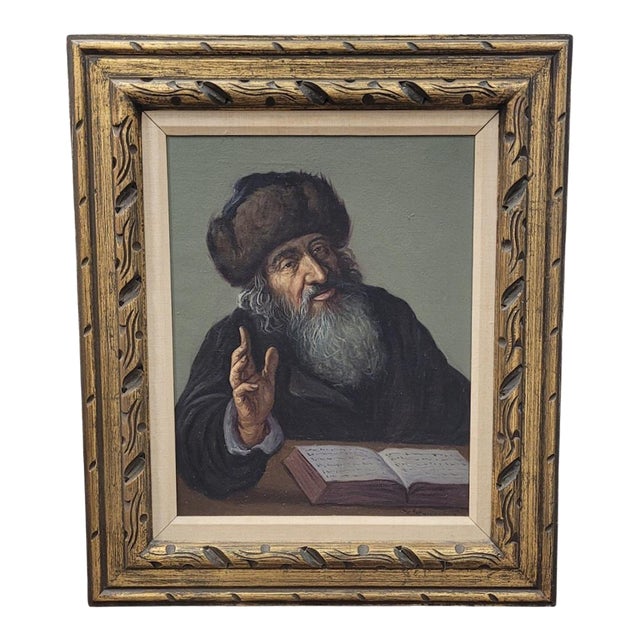 Fine Vintage Oil Painting of a Rabbi Signed For Sale