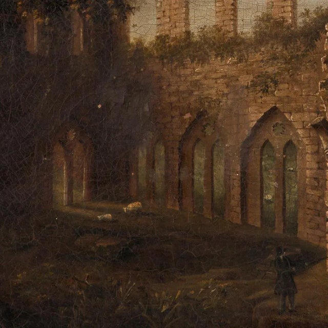 Antique 19th Century Original English Landscape of Abbey Ruins Oil Painting For Sale - Image 4 of 8