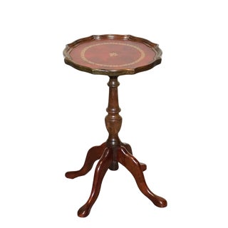 Vintage Burgundy Leather Gold Embossed Side End Wine Lamp Occasional Table For Sale