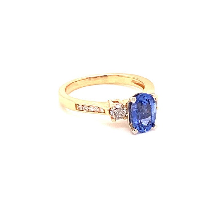 Traditional Diamond Blue Sapphire Ring 14k Gold Women 1.67 TCW Certified, Size 6.25 For Sale - Image 3 of 8