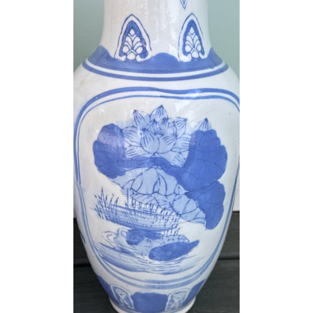 Blue Vintage Blue & White 12" Porcelain Vases - A Pair For Sale - Image 8 of 11