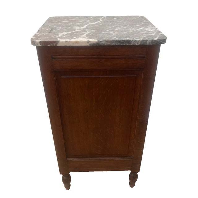 1920s Antique Nightstand Marble Top Interior Commode Cabinet, Drawer and Shelf For Sale - Image 5 of 10