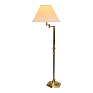 Vintage Stiffel Solid Brass Swing-Arm Floor Lamp For Sale