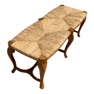 Vintage French Provincial Rush Seat Bench in Maple, 2-3 Seats For Sale