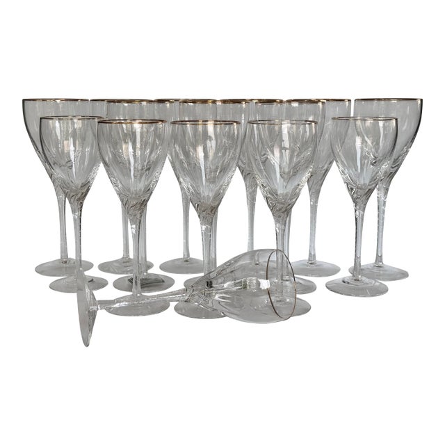 1990s Lenox Encore Gold Water & Wine Goblets - Set of 15 For Sale