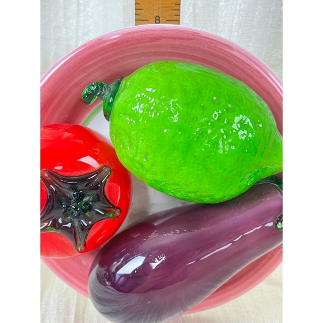 Vintage Art Glass Fruit Centerpiece on Portuguese Plate Tomato Lemon Eggplant For Sale - Image 4 of 10
