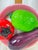 Vintage Art Glass Fruit Centerpiece on Portuguese Plate Tomato Lemon Eggplant For Sale - Image 4 of 10