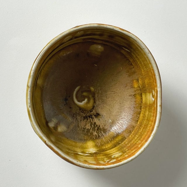 Mid Century Ochre Glazed Porcelain Footed Chawan (Signed) For Sale In Philadelphia - Image 6 of 7