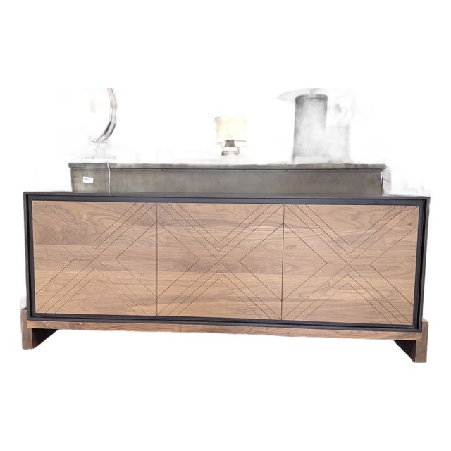 Lawson-Fenning Walnut & Oak Geometric Three Door Sideboard Credenza For Sale
