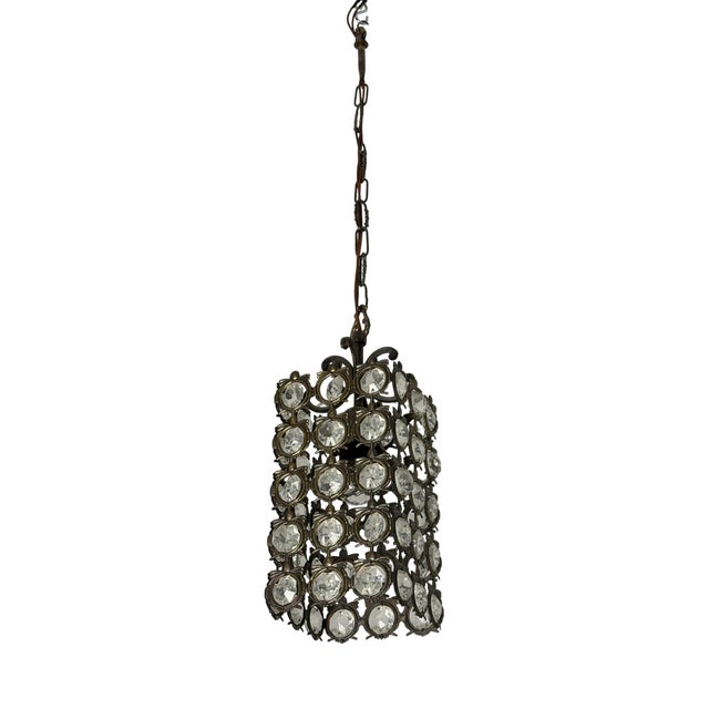 Small Mid-Century Modern Italian Bronze and Crystal Light, 1940s For Sale