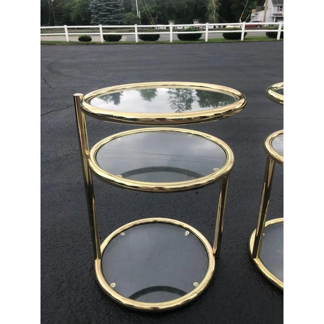 Metal Pair of Swivel Brass and Glass End Tables For Sale - Image 7 of 12
