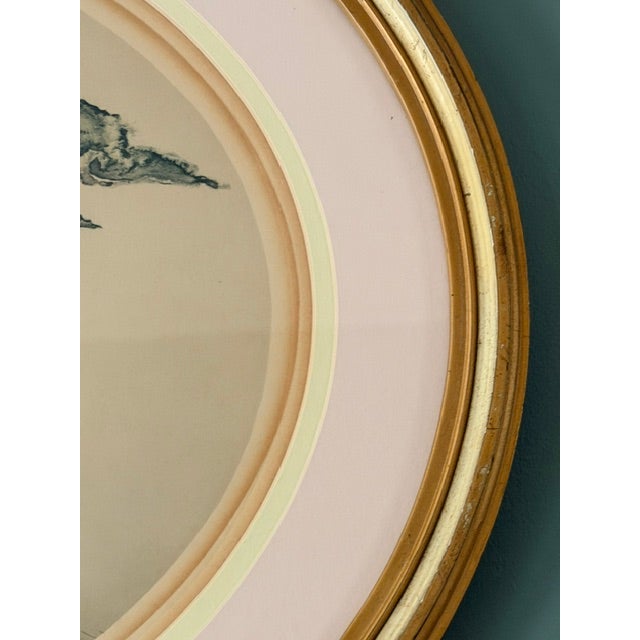 Cream Vintage “The Song Bird” by Czerwinski, Art Deco Woman & Bird, Oval Gilt Frame For Sale - Image 8 of 12