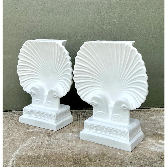 Vintage Cast Fiber Concrete Clam Shall Table Pedestals - Set of 2 For Sale - Image 12 of 12