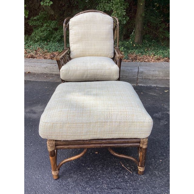 Vintage McGuire Rattan Lounge Chair and Ottoman With New Upholstery For Sale - Image 9 of 11
