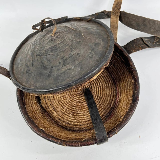 African Early 20th Century Mesob Lidded Leather Wrapped Lunch Basket Ethiopia For Sale - Image 3 of 9