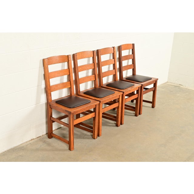 Limbert Antique Mission Oak Arts & Crafts Ladder Back Dining Chairs, Set of Four For Sale - Image 14 of 14