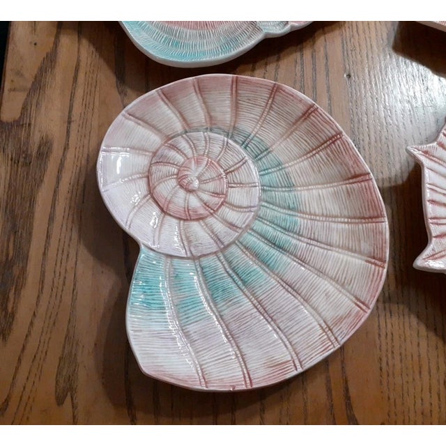Beautiful set of four Fitz and Floyd Omnibus collection appetizer or salad plates featuring elegant nautical sea shell...